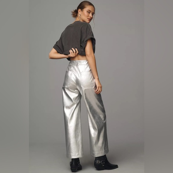 NWT Anthropologie Maeve The Ettie High-Rise Crop Wide-Leg Pants Metallic - Picture 3 of 11
